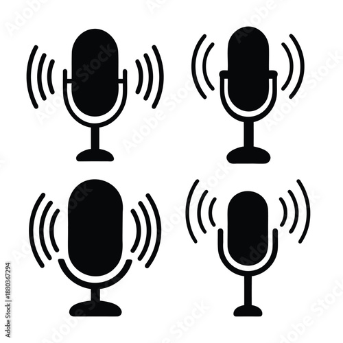 Microphone icons with sound waves representing audio recording and voice communication