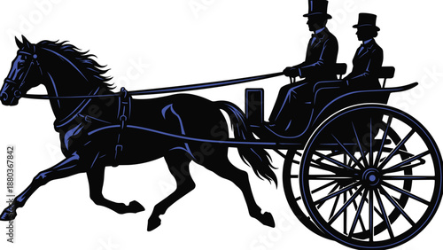 Victorian horse carriage silhouette, with elegant coachman passenger vintage transportation isolated white background historical illustration vector luxury travel classic heritage