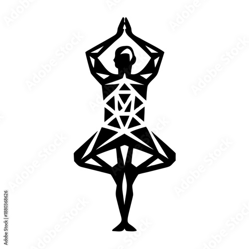 geometric yoga tree pose icon silhouette illustration for fitness and wellness design