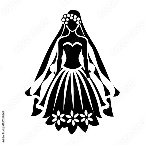 abstract bride veil icon silhouette illustration for wedding and romantic design