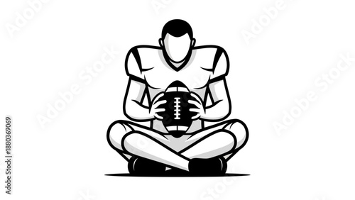 American Football Player Sitting with Ball.