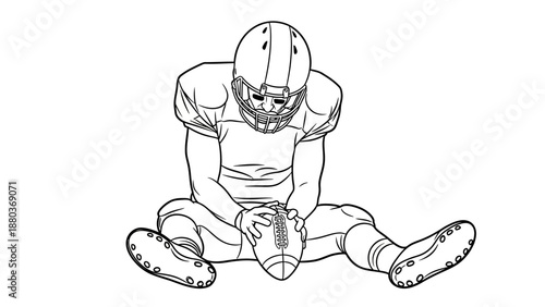 American Football Player Sitting on Ground.