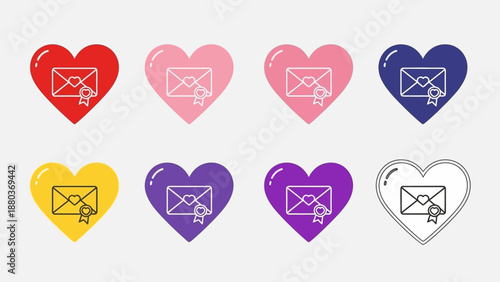 Colorful Hearts with Envelope Icons Inside.