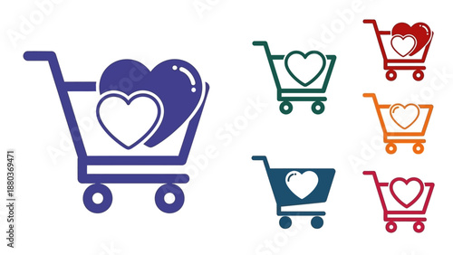 Colorful Shopping Carts with Heart Symbols.
