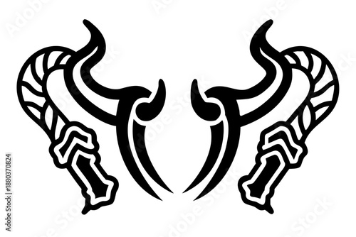 line art devil horns and tail silhouette illustration for Halloween, fantasy, and spooky design