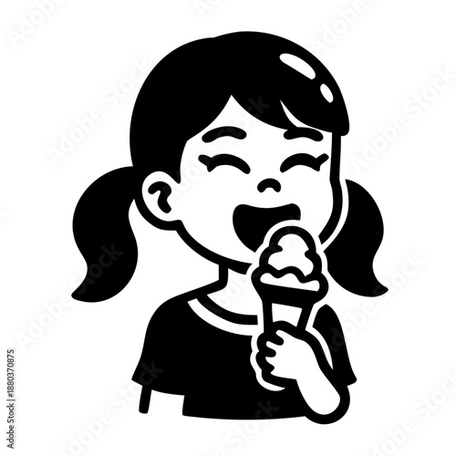 girl licking ice cream icon silhouette illustration for dessert and summer design 
