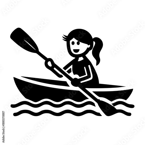 kayak girl paddle stroke icon silhouette illustration for water sports and adventure design 