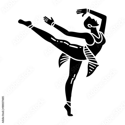 jazz dancer kicking leg high icon silhouette illustration for dance and performance design 
