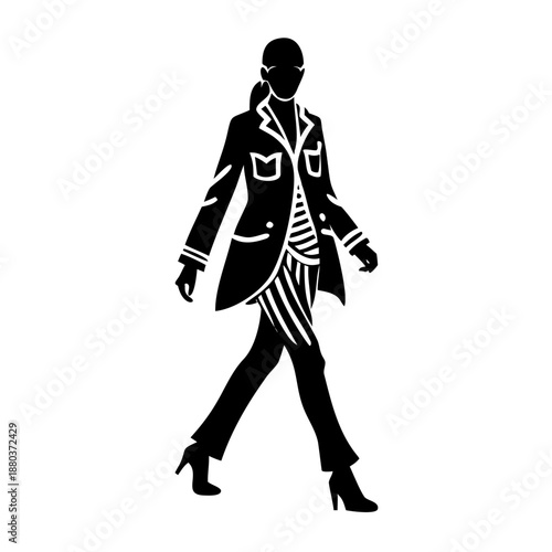 fashion model strutting on runway icon silhouette illustration for fashion and style design 