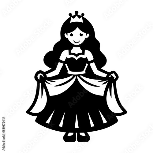 princess holding skirt sides icon silhouette illustration for fairy tale and children’s design 