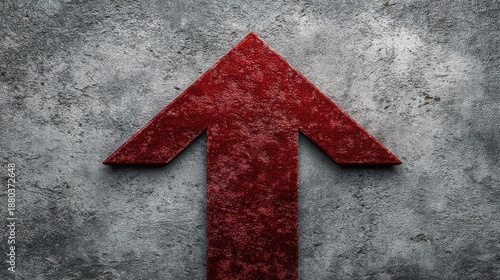 Sparkling Red Arrow on Silver Glitter Background Pointing Upwards to Success and Growth in Conceptual Still Life