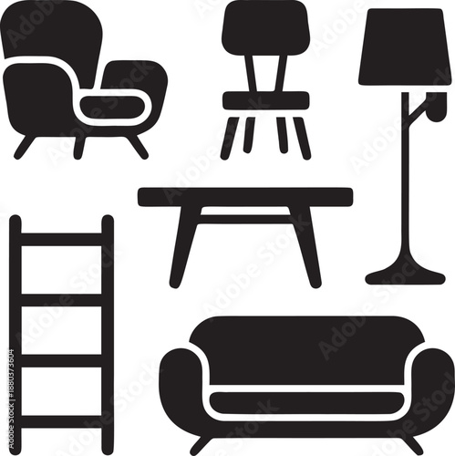 Furniture silhouette set chair sofa table and lamps