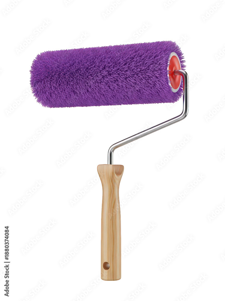 Fototapeta premium Purple paint roller on transparent background