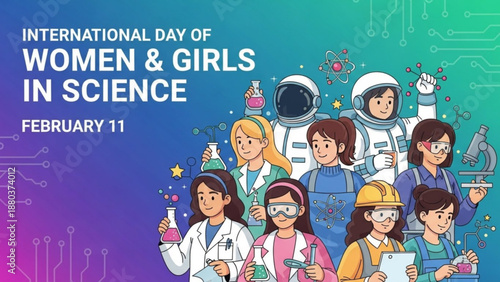A vibrant illustration celebrating International Day of Women and Girls in Science