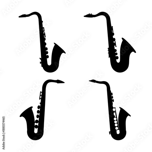 Collection of elegant black saxophone silhouettes perfect for music-themed designs