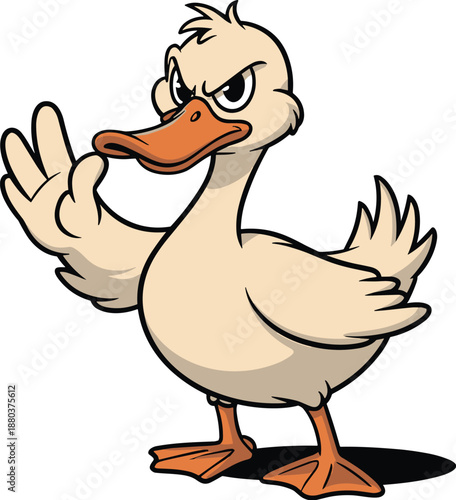 Assertive Duck Making a Stop Gesture with its Wing, Concept of Firm Boundaries, Resolute Communication, Personal Agency, and Playful Defiance Vector Illustration