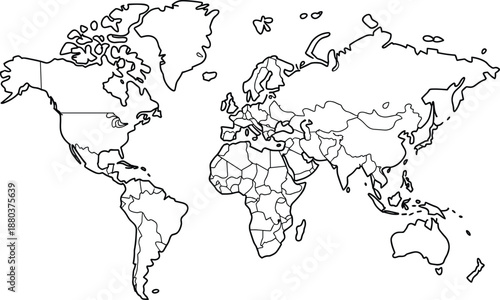 Black and white outline map of the with country borders