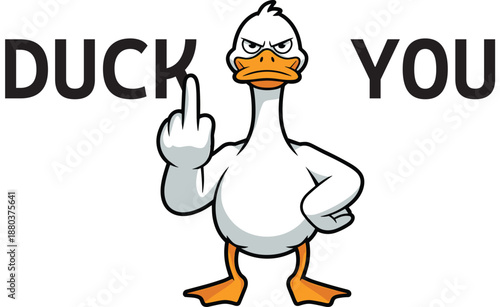 Defiant White Duck Showing Middle Finger Gesture on a Yellow Background, Concept of Resolute Displeasure, Humorous Frustration, Bold Confrontation, and Personal Defiance Vector Illustration