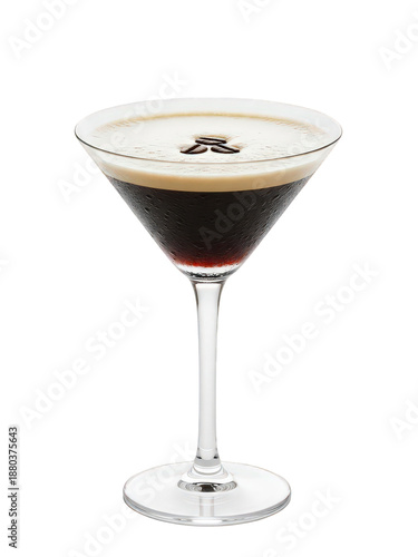 Classic espresso martini in glass, isolated on transparent background