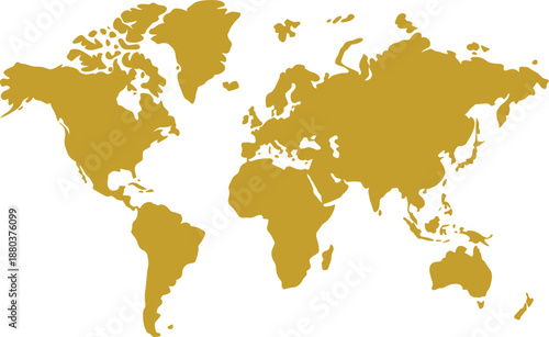 Golden Map on White Background yellow continents