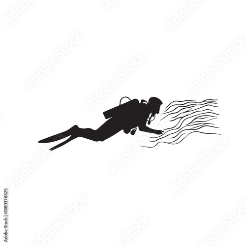 silhouette of a diver in the sea