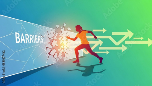 A determined man breaking through barriers with a burst of energy and momentum