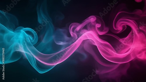 Vibrant Pink Blue Smoke Waves Dark Background.