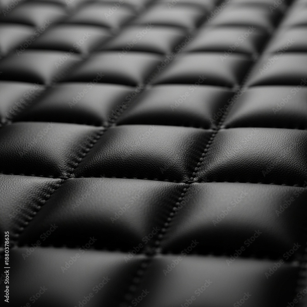 Fototapeta premium Black quilted padded fabric texture with diamond stitching pattern, luxury leather or synthetic material close-up for fashion, upholstery and interior design background concept 