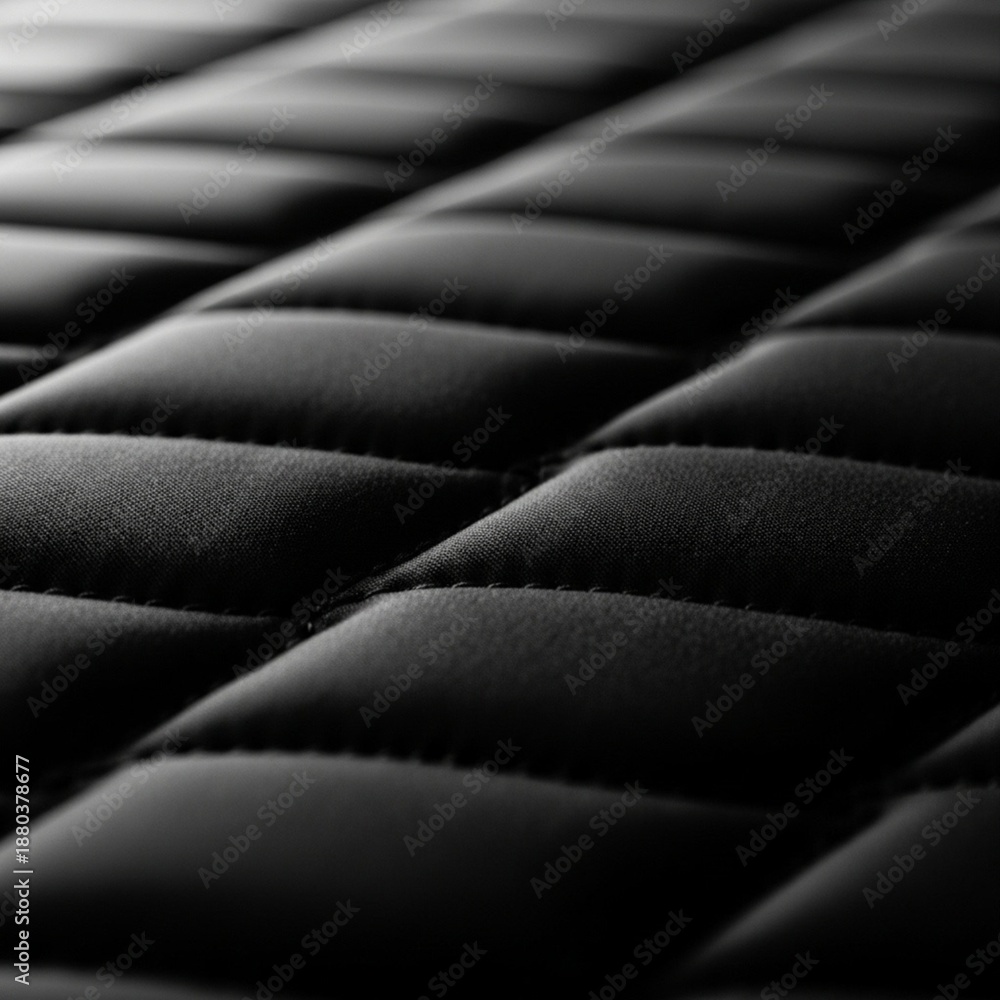 Fototapeta premium Black quilted padded fabric texture with diamond stitching pattern, luxury leather or synthetic material close-up for fashion, upholstery and interior design background concept 
