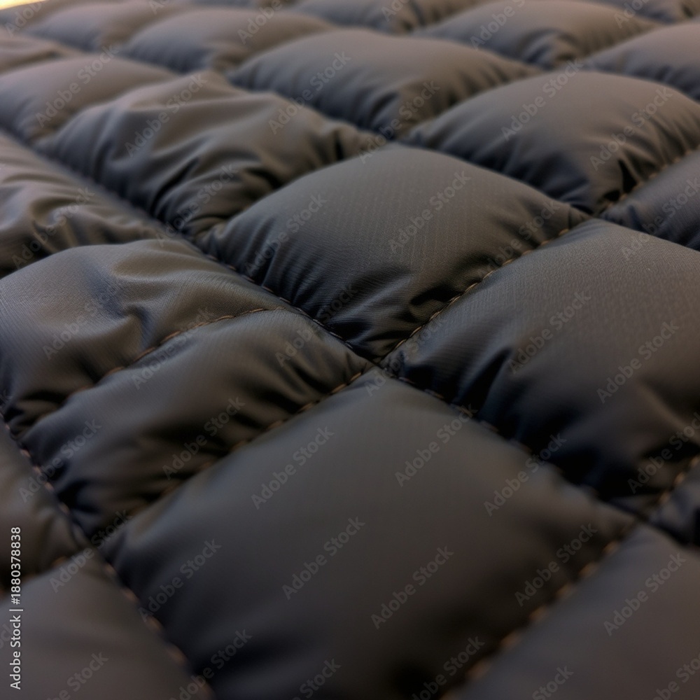 Obraz premium Black quilted padded fabric texture with diamond stitching pattern, luxury leather or synthetic material close-up for fashion, upholstery and interior design background concept