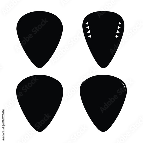 Collection of black guitar pick silhouettes showcasing various designs for musical instruments