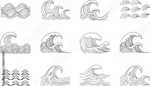 Black and white wave line ocean water