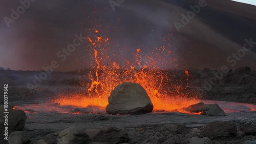 Volcanic Eruption with Flames and Rocks.