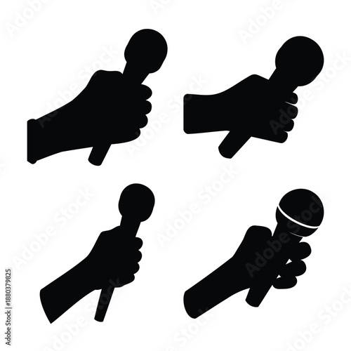 Silhouettes of hands holding microphones representing broadcasting and communication