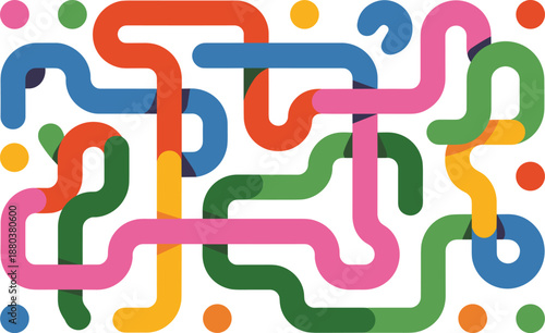 Colorful abstract maze pattern with overlapping lines and dots