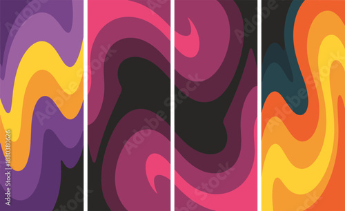 Colorful Abstract Wavy Patterns in Purple Pink Orange and Black