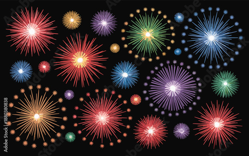 Colorful Fireworks Display Against Black Background
