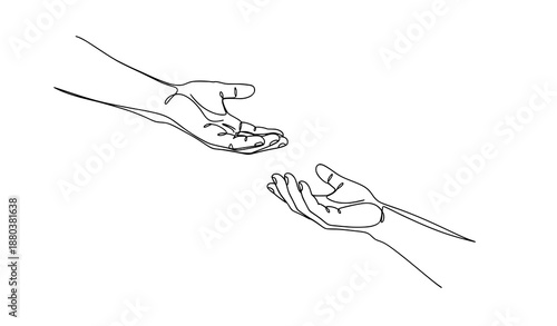 Fotografie One line hands offering help and salvation vector illustration concept
