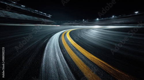 Dynamic Night Race Track with Motion Blur and Bright Lights