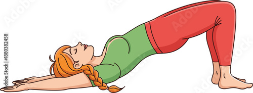 Yoga bridge pose illustration, fitness exercise design, core strengthening workout, glute training art, posture improvement vector, healthy lifestyle graphic