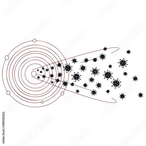 Abstract representation of a virus outbreak spreading outwards from a central point with concentric circles