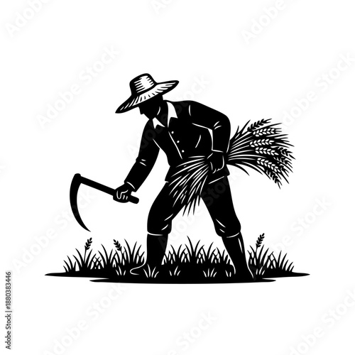 Farmer harvesting wheat