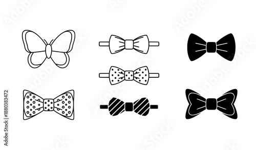 Set of bow tie outline and filled icons isolated vector EPS10 illustration