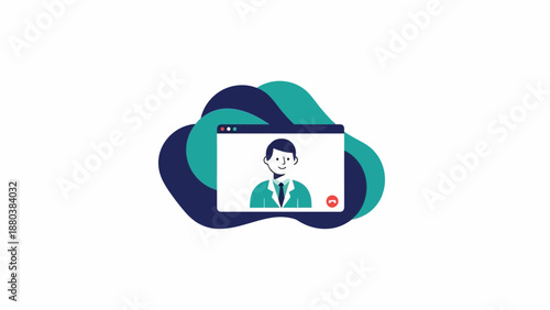 Professional man on video call in modern digital workspace setting