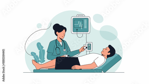 Nurse attending to patient in modern hospital setting with medical equipment