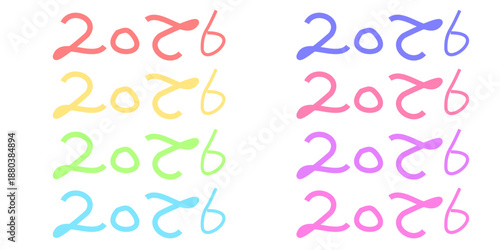 Versatile 2026 Hand-Lettered Number Set in Vibrant Colors for New Year's Cards and Digital Marketing