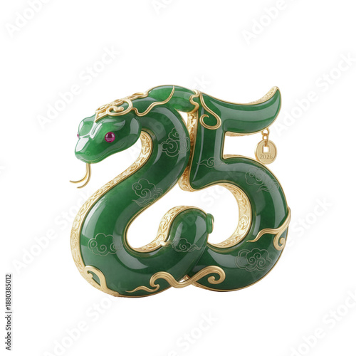 Green jade snake sculpture in the shape of the number 25 © ARM