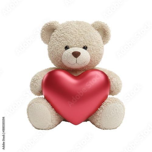 Fluffy teddy bear holding a large red heart