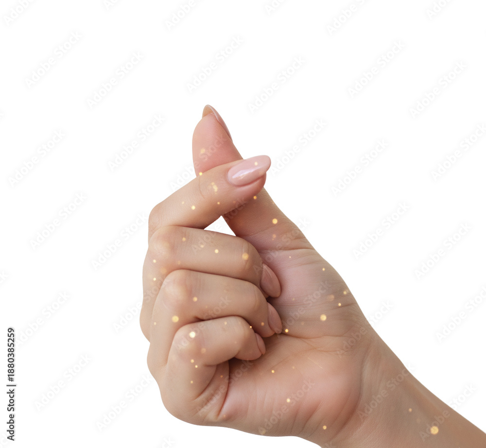 Naklejka premium Hand making Korean finger heart gesture with glowing sparkles