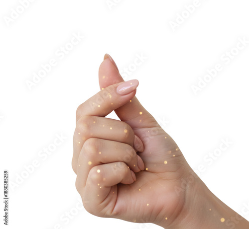 Hand making Korean finger heart gesture with glowing sparkles © ARM